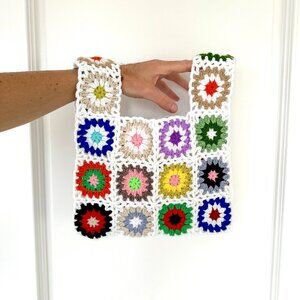 Crochet Small Granny Square Hand Bag Tote Day Purse